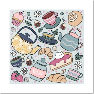 Cute tea party a fun tea time pattern Posters and Art